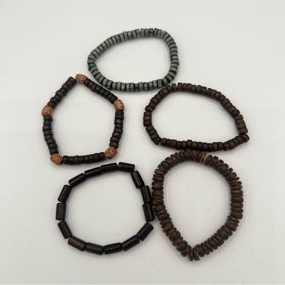 Handmade wooden beads stretch bracelets Set of 5, NEW! - Picture 3 of 5